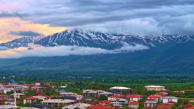 Timelapse Clouds Over Snow-Capped Mountains in Erzincan, Turkey