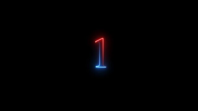Glowing neon animated number 1.one hot burning number on black background ,cyan color looping trendy glowing neon numeric number 1. Educational mathematics concept with neon letter. 4K video
