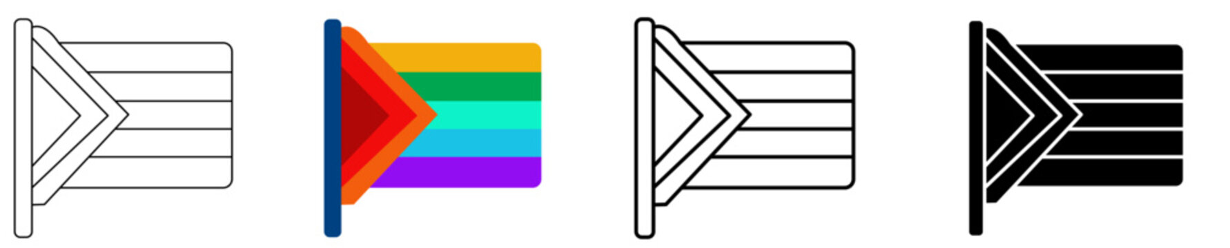 Progress Pride Flag Icons Collection with Editable Outline, Solid and Colored Inclusive Pride Symbols Vector Pack