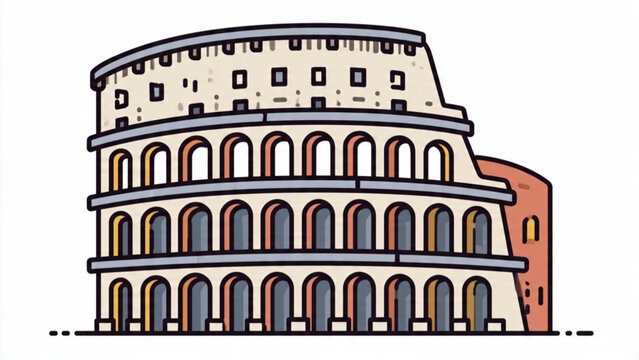 Illustration of the Colosseum in Rome with detailed arches and ancient stone structure