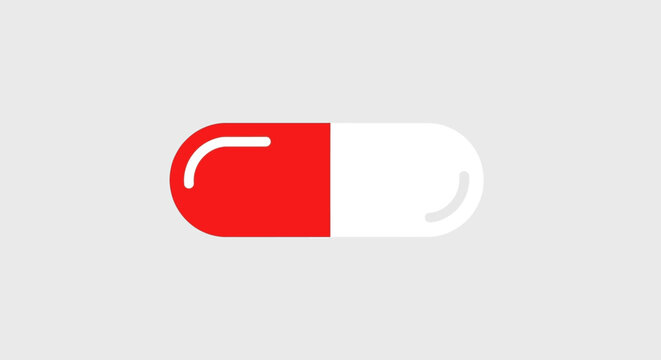 Red and white capsule pill icon.