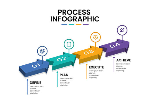 Modern 4 Step Process Infographic Template with Arrow Timeline Design