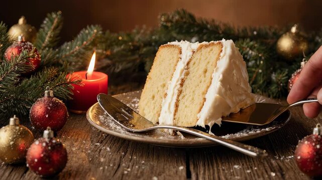 Christmas dessert holiday cake slice.