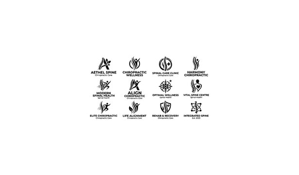 Professional chiropractic logo vector with spinal care and medical wellness branding isolated on white