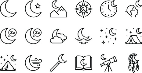 moon themed line icons on white background icon © LightFrame