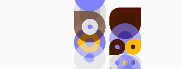 Fototapeta premium Abstract geometric shapes overlap, creating layered composition. Colors include purple, brown, yellow, white. Minimalist design, modern aesthetic.
