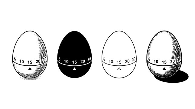 Black and white vector illustration of four timer eggs