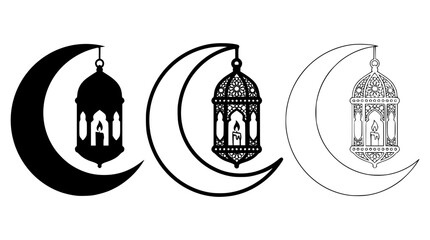 Fototapeta premium Vector graphic illustration of crescent moon with hanging lantern designs
