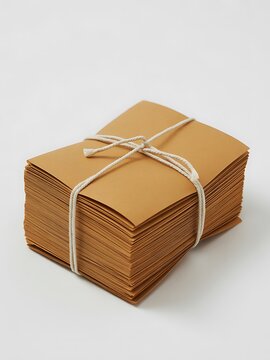 Brown Papers Tied with Twine on White Background