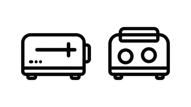 Toaster icon set including modern toaster silhouette and classic toaster illustration on white background