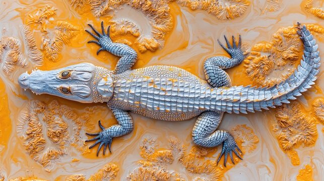 Top View of Leucistic Alligator Resting in Muddy Water