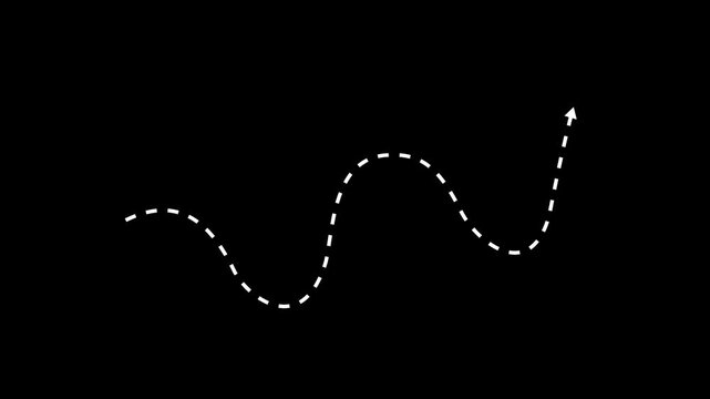 Glowing Transparent availableDotted wave arrow path. Curved navigation direction line. Hand drawn movement indicator. 4k video motion graphics