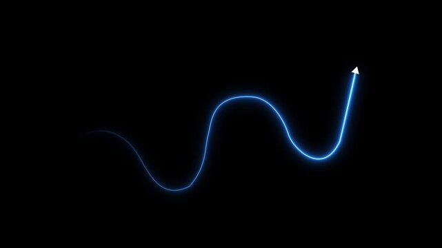 Glowing neon Dotted wave arrow path. Curved navigation direction line. neon movement indicator. 4k video motion graphics
