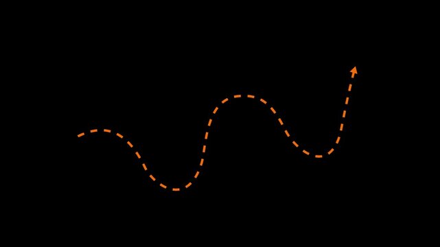 Glowing Transparent availableDotted wave arrow path. Curved navigation direction line. Hand drawn movement indicator. 4k video motion graphics