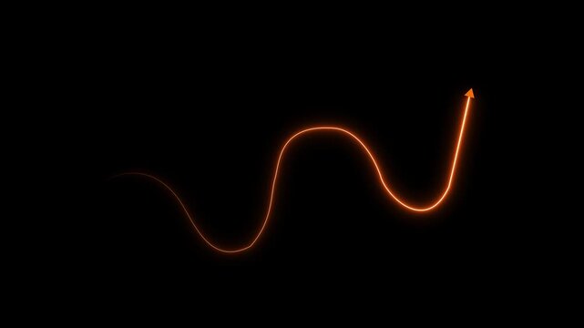 Glowing neon Dotted wave arrow path. Curved navigation direction line. neon movement indicator. 4k video motion graphics