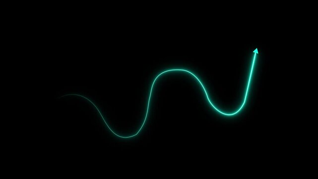 Glowing neon Dotted wave arrow path. Curved navigation direction line. neon movement indicator. 4k video motion graphics