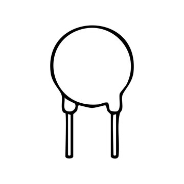 Ceramic Disc Capacitor Electronic Component Vector Illustration, Two Lead Fixed Capacitor for Circuit Decoupling and Filtering Doodle Clipart