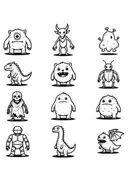 set of funny cartoon monsters