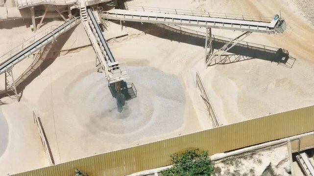 Cement production processes at an industrial manufacturing complex with aggregate processing operations