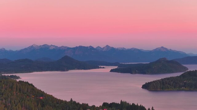 Aerial view of Bariloche at sunset, Argentina