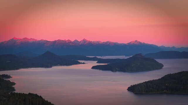 Aerial view of Bariloche at sunset, Argentina