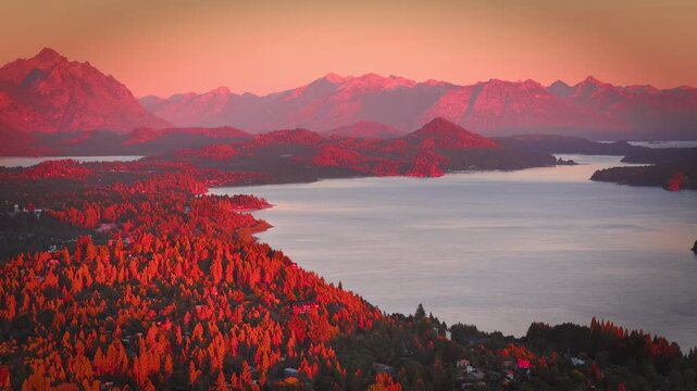 Aerial view of Bariloche at sunset, Argentina