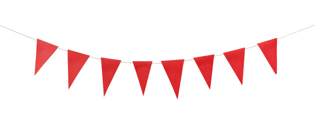 Obraz premium Red triangular bunting garland isolated on white background for Fourth of July, Independence Day, American patriotic holidays, USA political events, election campaigns, voting celebrations national