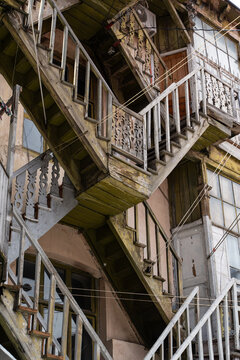 Old Tbilisi's architectural details wooden carving staircase