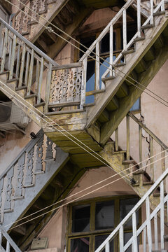 Old Tbilisi's architectural details wooden carving staircase
