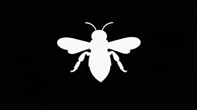 White silhouette of a honeybee on a black background, a minimalist vector graphic symbolizing nature's industriousness. Ideal for modern logos and emblems