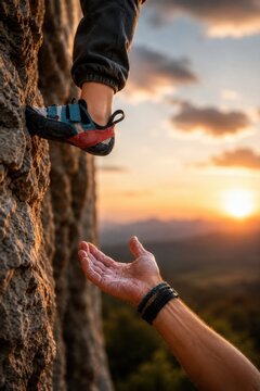 Climber gets a helping hand at sunset