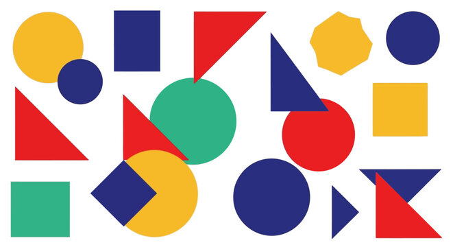 Colorful Geometric Shapes on White Background: Abstract Design
