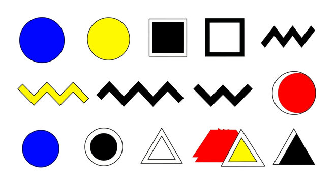 Geometric Shapes Collage: Abstract Colorful Forms on White Background
