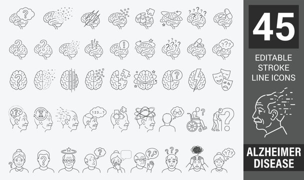 Alzheimer's disease and dementia thin line icon . Editable stroke . Vector .
