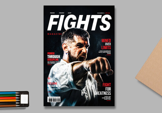 Modern Martial Arts Magazine Cover Design With Fighter Portrait And Bold Typography