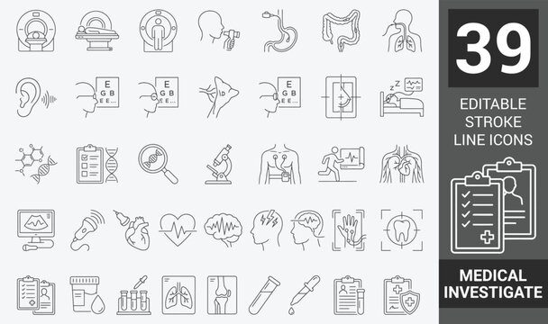 Medical investigation thin line icon . Editable stroke . Vector .