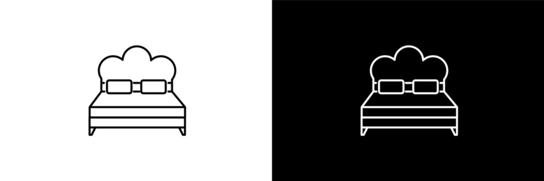 double bed outline icons in hotel category. White and Black style linear double bed icon