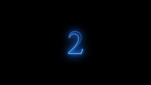 Abstract glowing Neon 2 number educational mathematics text icon animation on black background.neon text 2