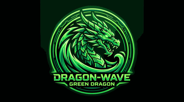 Dragon Wave green dragon mascot logo design.