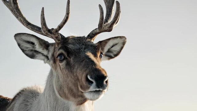 Reindeer Portrait with Antlers Profile.