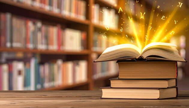 Open Book with Glowing Letters