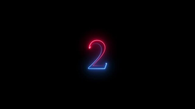 Abstract glowing Neon 2 number educational mathematics text icon animation on black background neon text 2