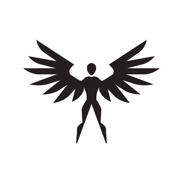 Winged human goddes black vector logo design
