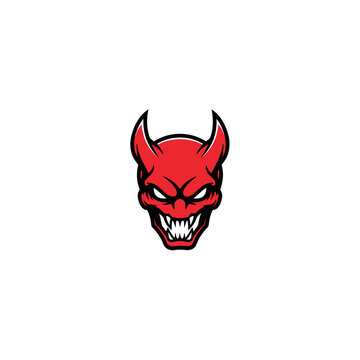 Red devil face with horns.