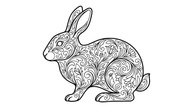 Intricate Floral Rabbit Coloring Page for Adults and Kids