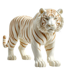 Obraz premium Detailed sculpture of a white tiger with brown stripes isolated on white background