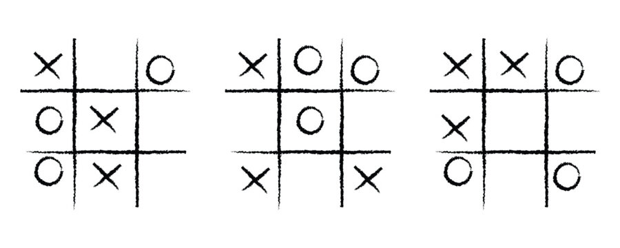 Hand Drawn Tic Tac Toe Doodle Game &ndash; Sketch Style X O Kids Play Icon Set 