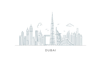Minimal line art illustration of the Dubai skyline © PUNEET