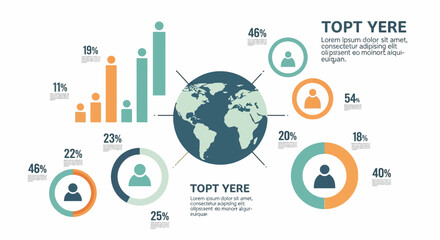 Obraz premium Global Business Data Analytics Infographic with Charts and World Map.