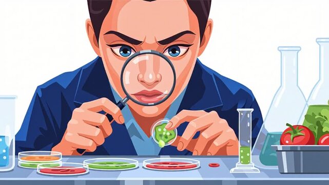 Scientist Examining Food Flat Illustration 4K Video